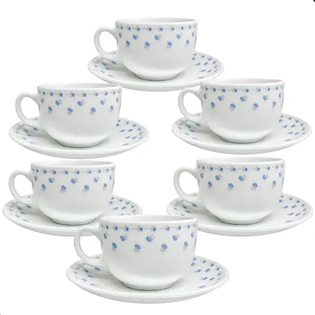 Conjunto 12 Peças Xícaras 150ml Com Pires Para Café E Chá Branco Floral