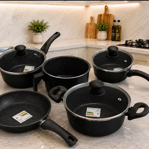 Kit Jg Panelas 5 Pçs Cerâmica + 3 Utensilios Silicone Preto