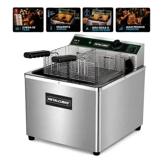 Fritadeira Metalcubas 15l Elétrica Inox Profissional 220v