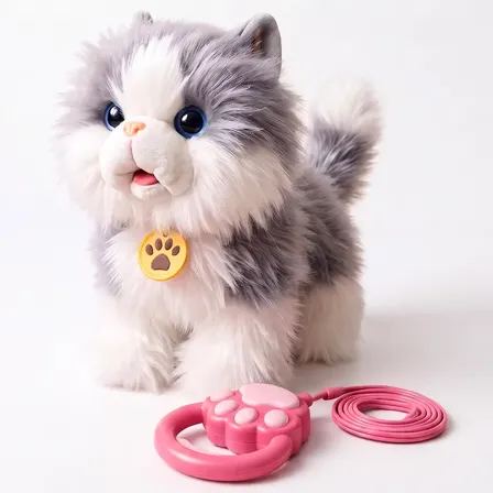 Pelúcia Gatinho Interativo Realista Sensorial Mia Anda Canta Cinza