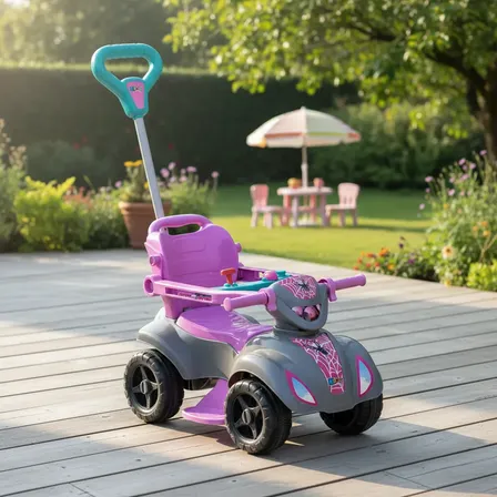 Carrinho Passeio Infantil Quadriciclo Com Empurrador Rosa
