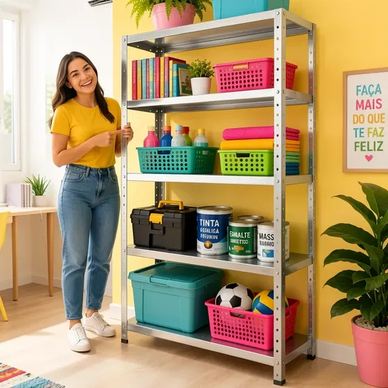 Prateleira Galvanizado Estante De Aço 6 Bandejas 90cm