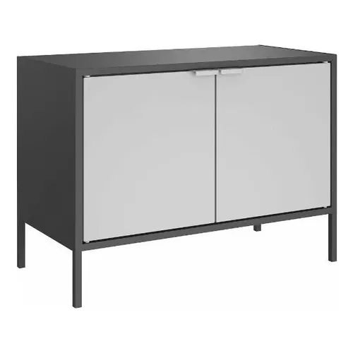 Balcão Baixo Multiúso Itatiaia Smart - 2 Portas Preto Matte/cinza Texturiz