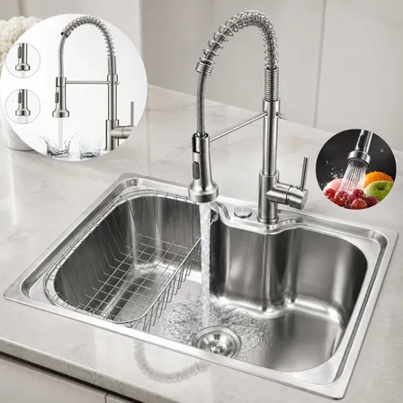 Kit Cuba Pia Torneira Gourmet Aço Inox 304 Escovada Bancada Prateado