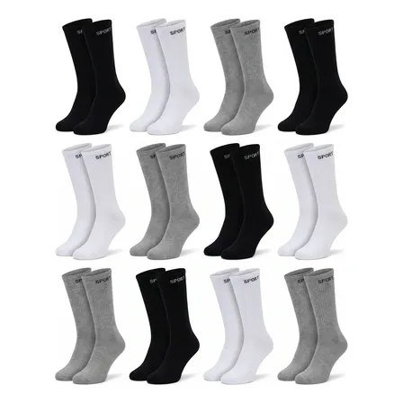 Kit 12 Pares Meias Cano Alto Lisas Esportivas Algodão Sortida Único