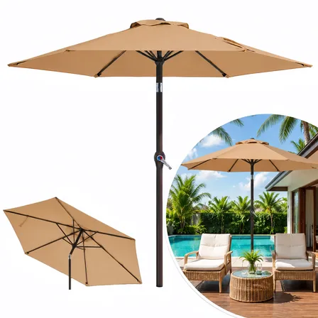 Ombrelone Jardim 2,2m Articulado Manivela Bege Proteção Uv Cáqui Lisa