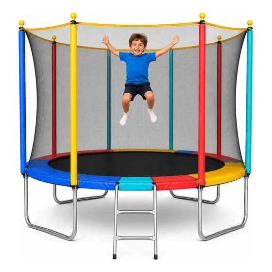 Cama Elástica 2,44m Pula Pula Escada Trampolim Infantil Kids Preto Azul