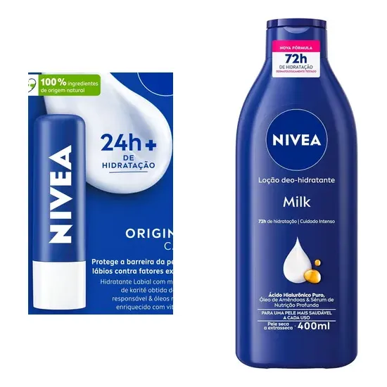 Kit Hidratação Nivea: Hidratante Labial Original Care 4,8g + Loção Hidratante Milk 400ml