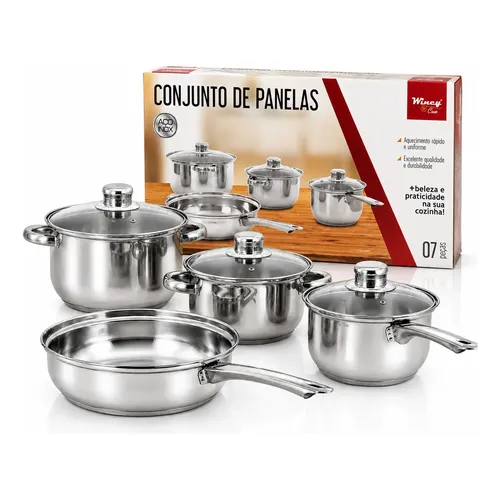 Jogo De Panela 4 Peças Tampa De Vidro Aço Inox - Wincy