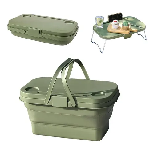 Cesta Piquenique Dobrável Vira Mesa Para Camping