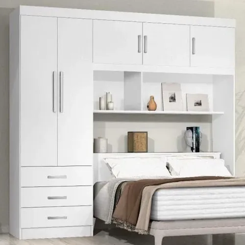 Guarda-roupa Casal Com Cabeceira Baú 5 Portas 3 Ii Branco
