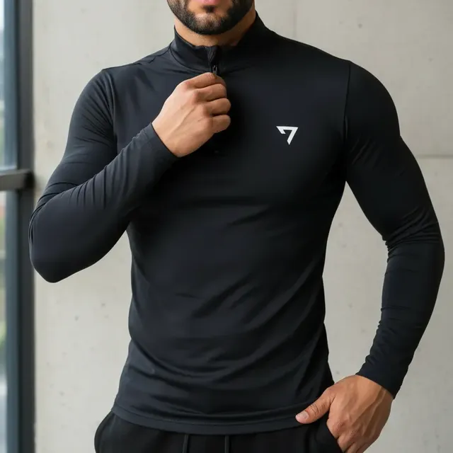 Camisa Térmica Masculina Segunda Pele Manga Longa Com Zíper Preto G