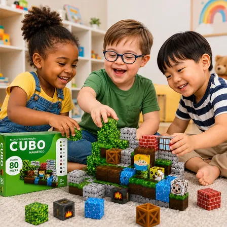 Kit 80 Blocos Construção Magnéticos Fansikids Minecraft