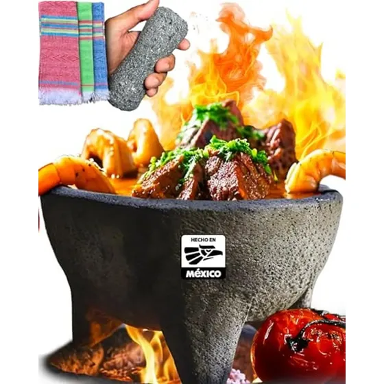 Molcajete Mexicano Autêntico Feito De Rocha Vulcânica | 3 Pe