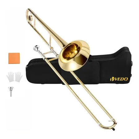 Trombone Tenor Vedo Si Bemol Para Iniciantes Com Kit Complet Amarelo