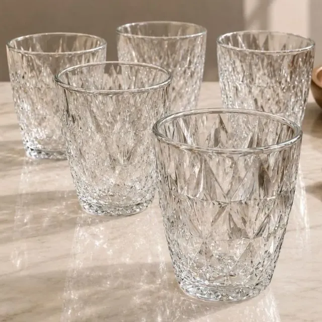 Jogo 6 Copos Baixos Diamond 300ml Vidro Resistente Diamante Transparente