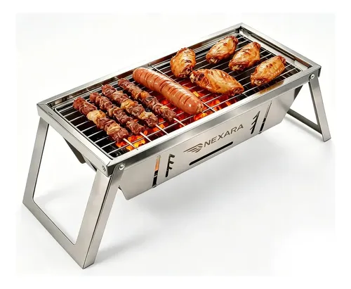 Churrasqueira Portátil Dobrável Em Aço Inox Premium