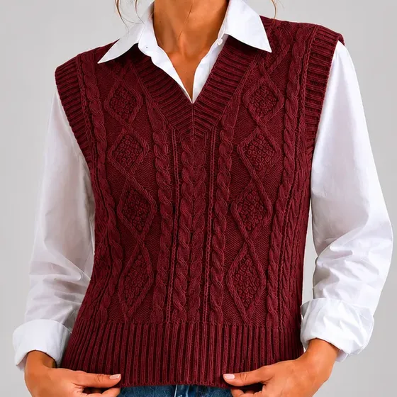Colete De Tricot Feminino Marsala