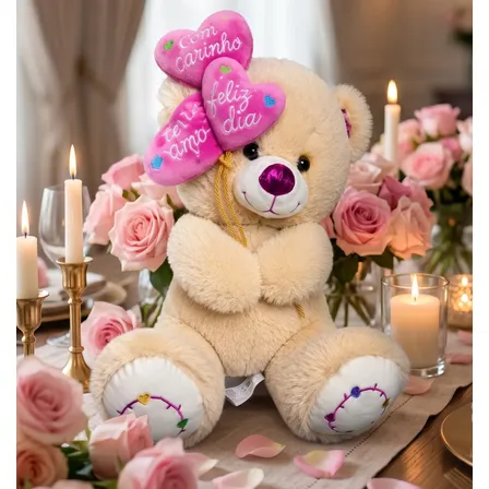 Urso De Pelúcia Corações Te Amo Presente Romântico Especial