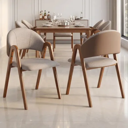Conjunto 2 Cadeiras Estofadas Linho Corino Sala Jantar Duna Linho/corino Marrom Cinza/caramelo