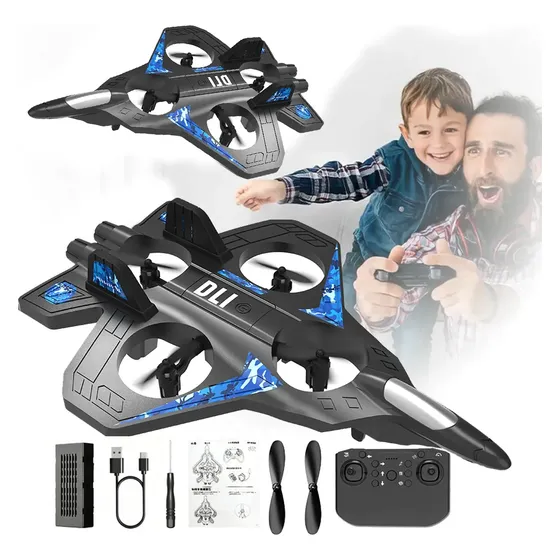 Drone Avião De Controle Remoto Aero Caça Jato 360° Com Luz