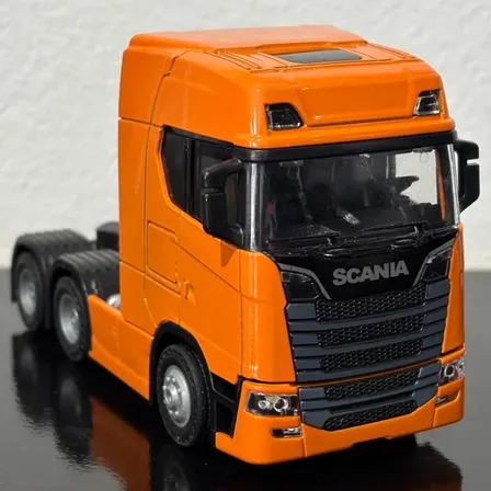 Miniatura Caminhão Scania 1:48 De Metal C/ Som E Luz Laranja-escuro