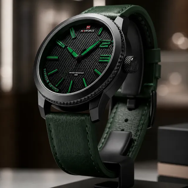Relógio De Pulso Masculino De Moda Casual Couro Verde Preto