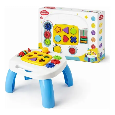 Mesa Criativa Didática Bebê Infantil Interativa Mesinha Ativ Azul-celeste