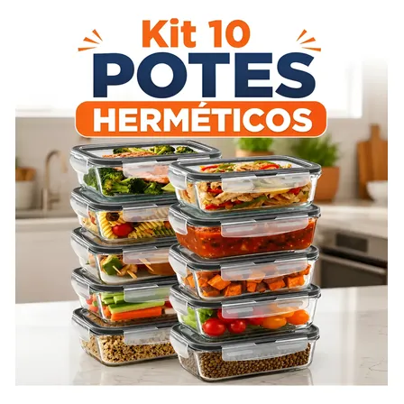 Kit 10 Potes Herméticos De Vidro 640ml Kit Marmita Fitness
