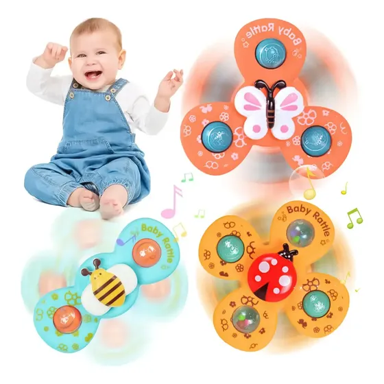 Kit 3 Brinquedo Sensorial Giratório Com Ventosa Forte F Bebê
