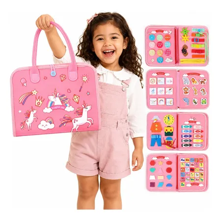 Maleta Kit Montessori Infantil Brinquedo Sensorial Rosa Rosa