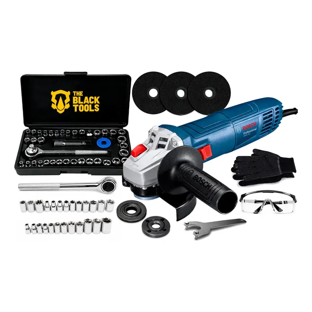 Esmerilhadeira Bosch 4.1/2 Pol 220v + Kit Soquetes 40 Peças Azul 220v 60hz