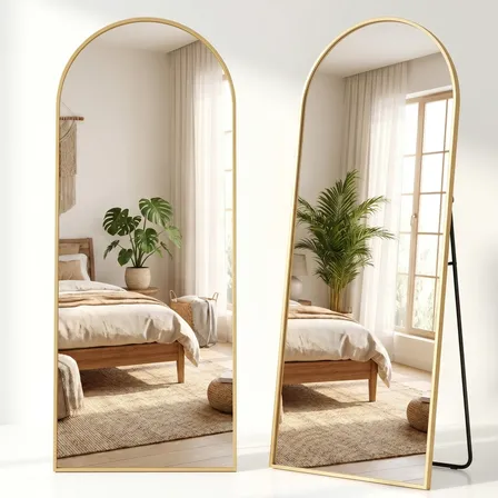 Espelho Corpo Inteiro Arqueado 161x52 Dourado Chão Parede