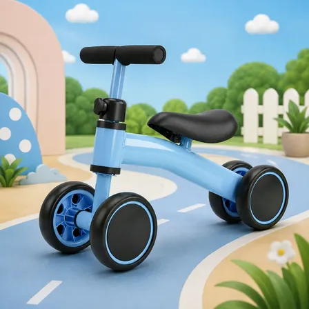 Bicicleta Equilíbrio 4 Rodas Infantil Bebe Sem Pedal Azul