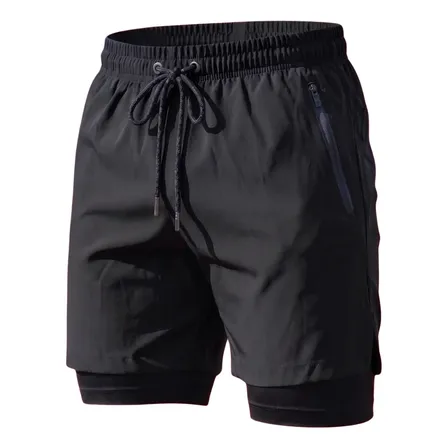 Bermuda Compressão Duplo Masculina 2 Em 1 Short Academia Preto Liso G