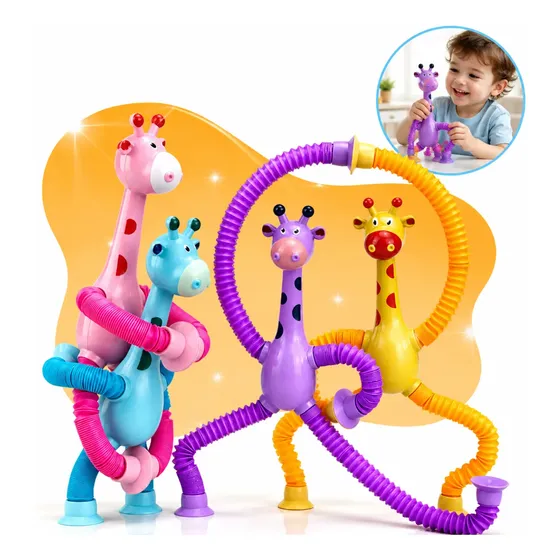 Kit 4 Girafas Estica Tubo Led Gruda Montessori Telescópio