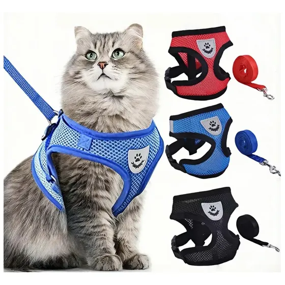 Kit Coleira Peitoral Cães E Gato Corda De Tração De 120 Cm
