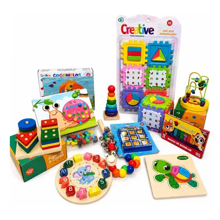 Kit 11 Brinquedos Educativo Montessori De Madeira 02
