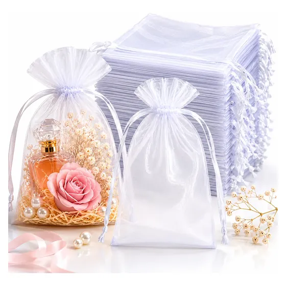 Kit 100 Saco Saquinho Organza 15x20 Tule Branco Lembrancinha