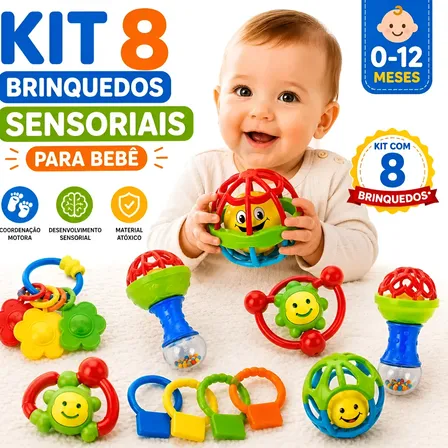 Kit Sensorial Bebê Mordedor E Chocalho Montessori Seguro