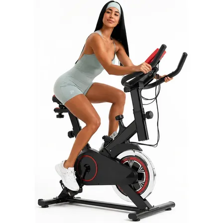 Bicicleta Ergométrica Fitness Para Spinning Mecanica Preto E Vermelho Bateria