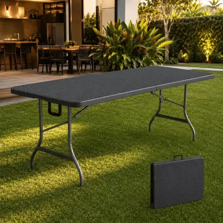 Mesa Dobrável Knakasaki Aço E Polietileno 180cm Preto