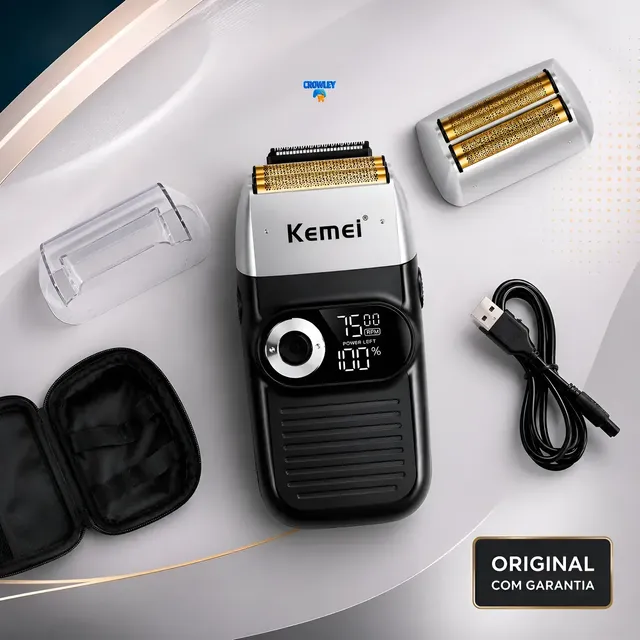 Barbeador Shaver Eletrico Profissional Cabelo Barba Km-2026 Preto 127/220v