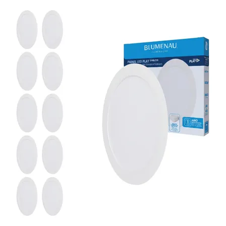 Kit 10 Painel Plafon Led Redondo Embutir 24w Play Bluemanu 127/220v Neutro - 4000k