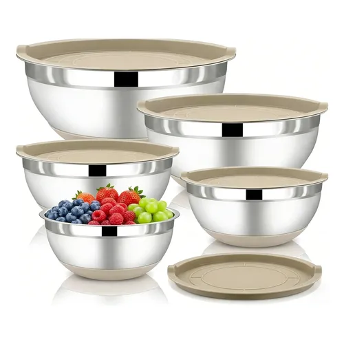 Conjunto 5 Tigelas Aço Inox Com Tampa 18-26 Cm
