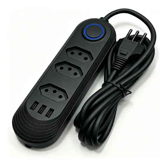 Extensão Elétrica 3 Tomadas Régua Bivolt C/ 3 Usb Cabo 2m