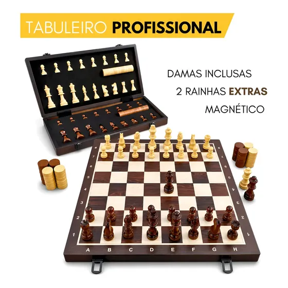 Jogo Xadrez Tabuleiro Dobrável Madeira Peca Grande Magnético