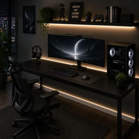 Mesa Gamer 150cm Industrial Estrutura Aço Para Computador