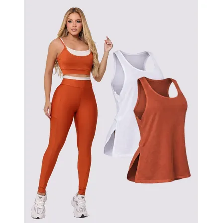 Conjunto Bicolor Blackout Legging C/ Bolso E Top + Regata