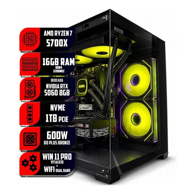 Pc Gamer Lux 7 5700x 16gb 1tb Rtx 5060 Wi-fi
